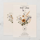 Wild Flowers  Bloemen Bunch Bohemian Bruiloft Kaart (Voorkant / Achterkant)