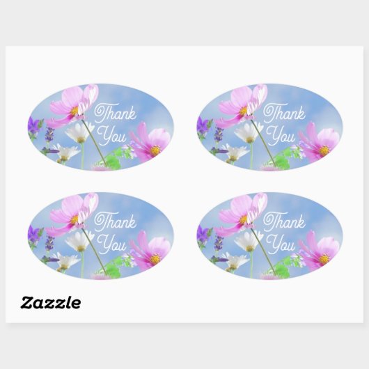 Wild Flowers Blue Sky Thank You Ovale Sticker (Vel)
