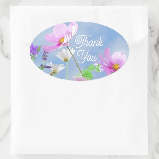 Wild Flowers Blue Sky Thank You Ovale Sticker (Tas)