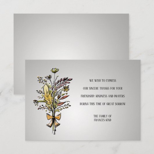 Wild Flowers Bouquet Funeral Dank je kaarten (Voorkant / Achterkant)