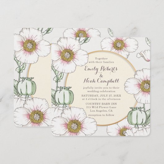 Wild Flowers Country Weddenschap Pastel Floral Mod Kaart (Voorkant / Achterkant)