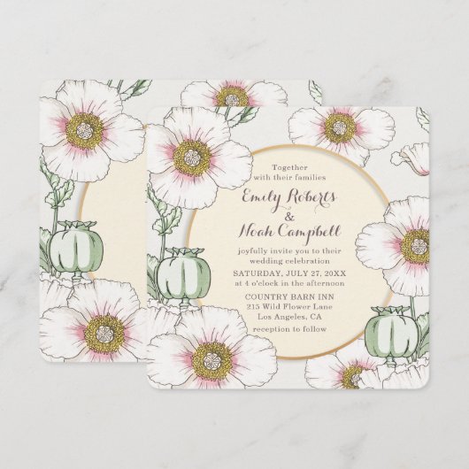 Wild Flowers Country Weddenschap Pastel Floral Mod Kaart (Voorkant / Achterkant)