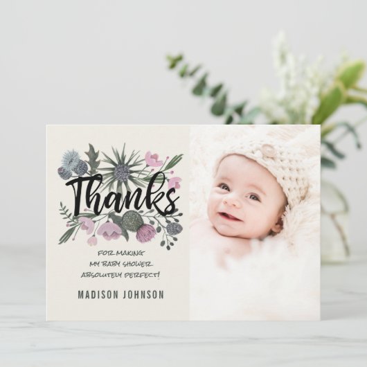 Wild Flowers | Dank u wel | Baby shower-fotokaart Kaart (Staand voorkant)