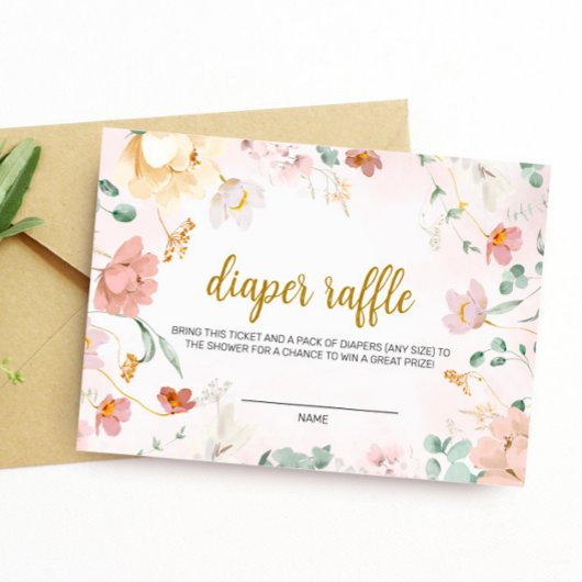 Wild Flowers Diaper Raffle Baby shower Card Informatiekaartje