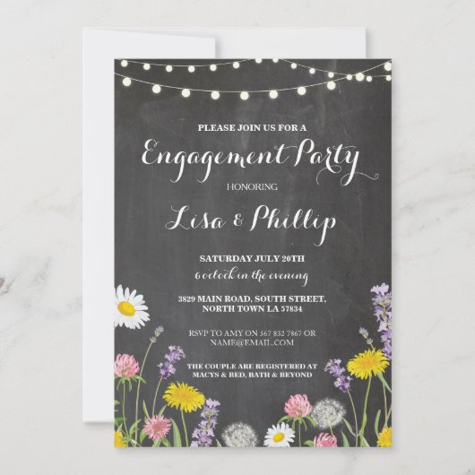 Wild Flowers Engagement Party Chalk Shower Uitnodi Kaart (Voorkant)