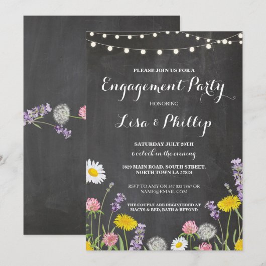 Wild Flowers Engagement Party Chalk Shower Uitnodi Kaart (Voorkant / Achterkant)