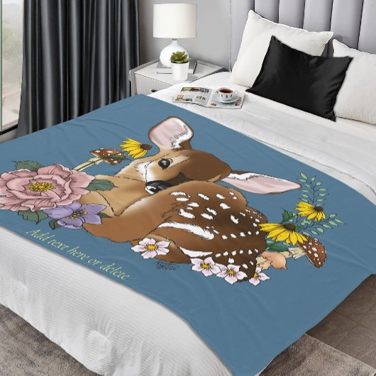 Wild Flowers Fawn Blue Fleece Deken