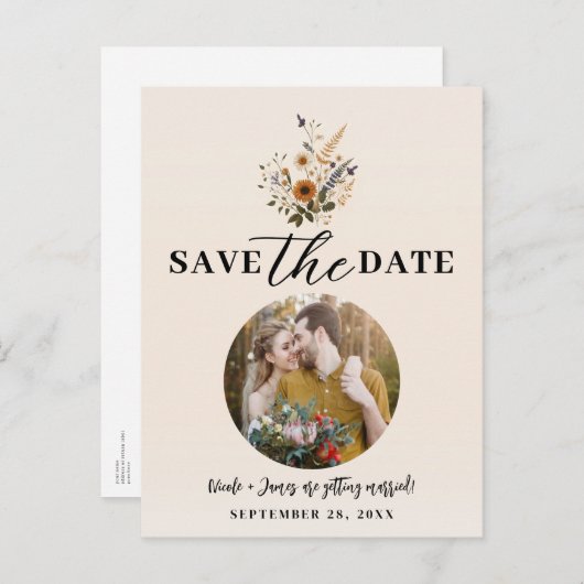 Wild Flowers  Floral Boho Save the Date Aankondigingskaart (Voorkant / Achterkant)