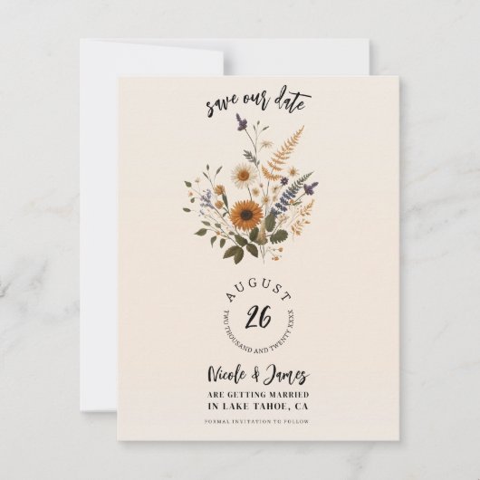 Wild Flowers  Floral Boho Save the Date Kaart (Voorkant)
