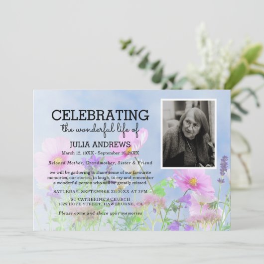 Wild Flowers Foto Viering van het leven | Begrafen Kaart (Staand voorkant)