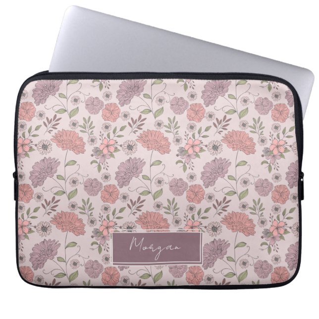 Wild Flowers, gepersonaliseerd met de naam Floral  Laptop Sleeve (Voorkant)