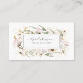 Wild Flowers Greenery Gold Glitter Visitekaartje (Voorkant)