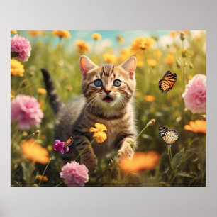 *~* Wild Flowers Kat 5:4 Sky Kitten Cat AP68 Poster