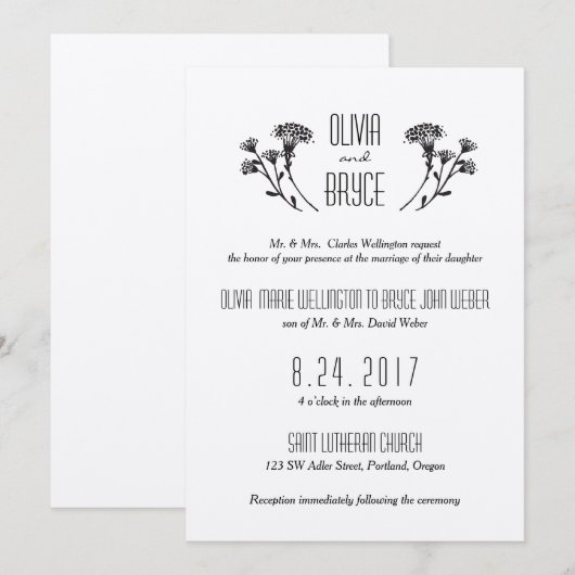 Wild Flowers Kraft Wedding Invitation Kaart (Voorkant / Achterkant)