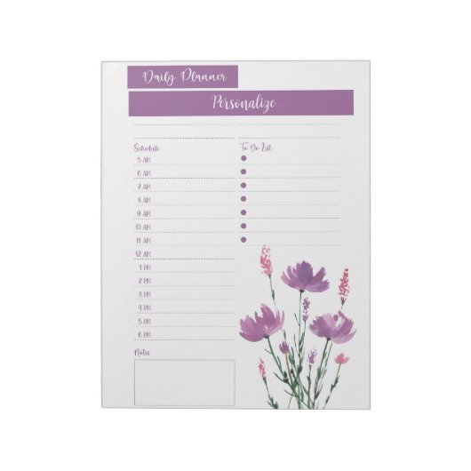 Wild Flowers Lavender Paarse Daily Planner om te d Notitieblok (Linkerzijde)