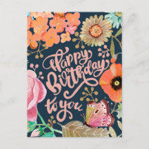 Wild Flowers & Lettering Birthday wenskaart