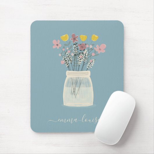 Wild Flowers Mason Jar Hand Lettered Monogram Muismat (Met muis)