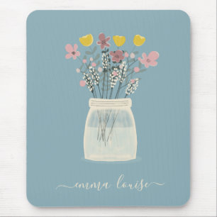 Wild Flowers Mason Jar Hand Lettered Monogram Muismat