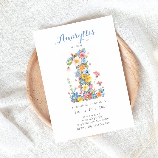 Wild Flowers Nummer 1 Verjaardag Uitnodiging
