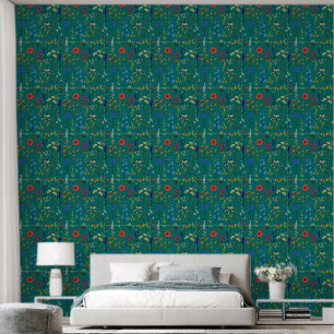 Wild Flowers op een Midnight Blue Achtergrond Behang