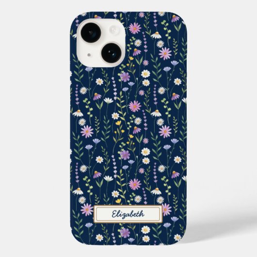 Wild Flowers Pattern Blue navy Background Case-Mate iPhone Case (Achterkant)