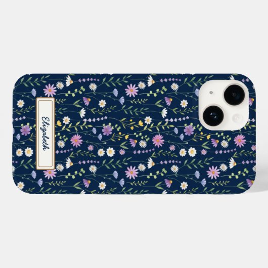 Wild Flowers Pattern Blue navy Background Case-Mate iPhone Case (Achterkant (horizontaal))