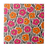 Wild Flowers Pattern Hot Pink en Sinaasappel Tegeltje (Voorkant)