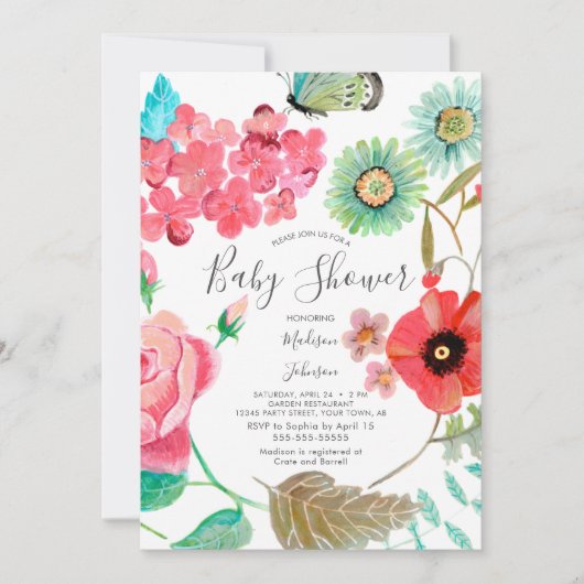 Wild Flowers Poppy | BABY SHOWER | Uitnodigingen (Voorkant)