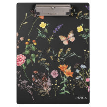 Wild Flowers Pressed Floral Black Naam Klembord