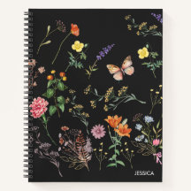 Wild Flowers Pressed Floral Black Naam Notitieboek