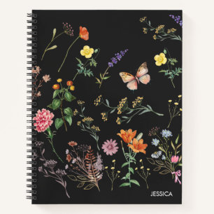 Wild Flowers Pressed Floral Black Naam Notitieboek