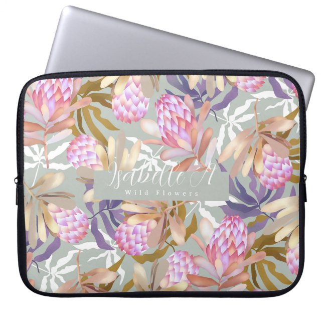 Wild Flowers Protea Gray Laptop Sleeve (Voorkant)