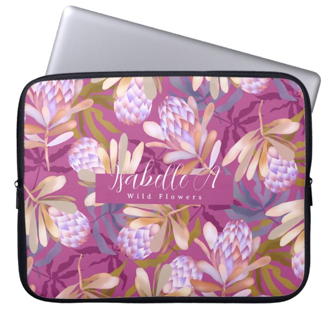 Wild Flowers Protea Magenta Laptop Sleeve (Voorkant)
