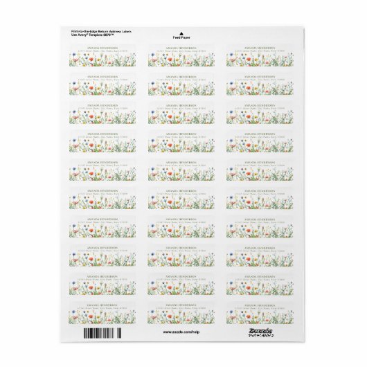 Wild Flowers Retouradres Labels (Full Sheet)