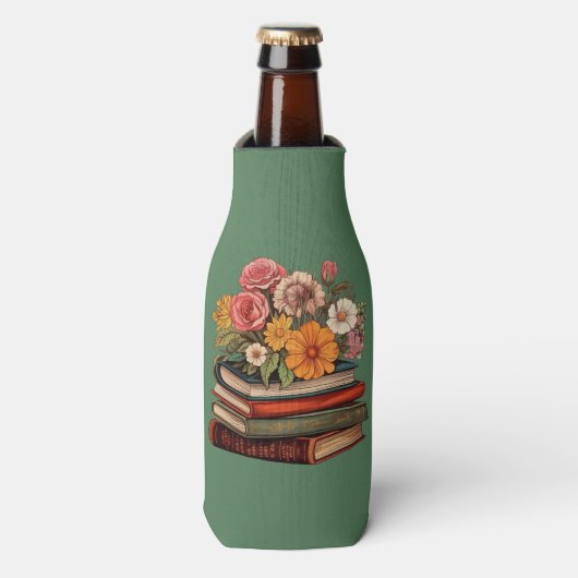 Wild Flowers Retro Boeken Flesjeskoeler (Fles Voorkant)