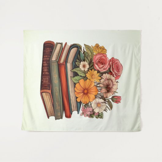 Wild Flowers Retro Boeken Wandkleed (Voorkant (horizontaal))