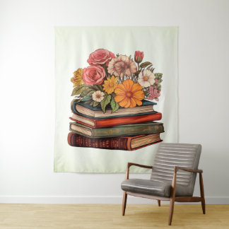 Wild Flowers Retro Boeken Wandkleed