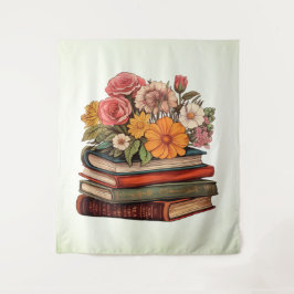 Wild Flowers Retro Boeken Wandkleed