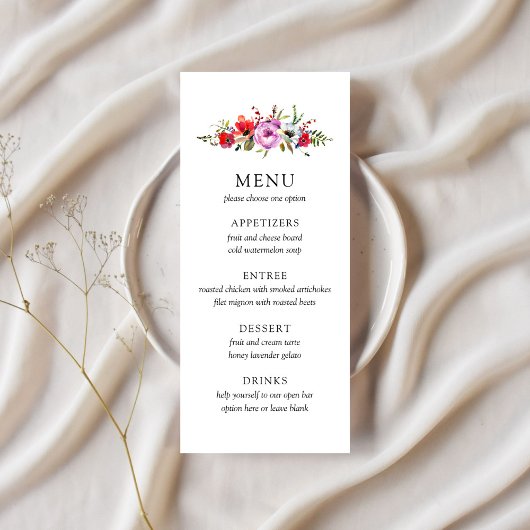 Wild Flowers & Romance Bruiloft Menu