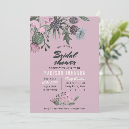 Wild Flowers | Roze | Bridal Shower-uitnodigingen Kaart (Staand voorkant)
