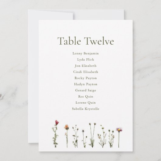 Wild Flowers Seating Chart Kaart (Achterkant)