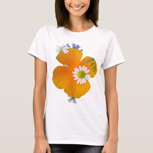 Wild Flowers: Sinaasappel wit geel T-shirt (Voorkant)