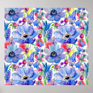 Wild Flowers Waterverf Behang Poster