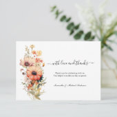 Wild Flowers Waterverf Bruiloft Dank u kaart (Staand voorkant)