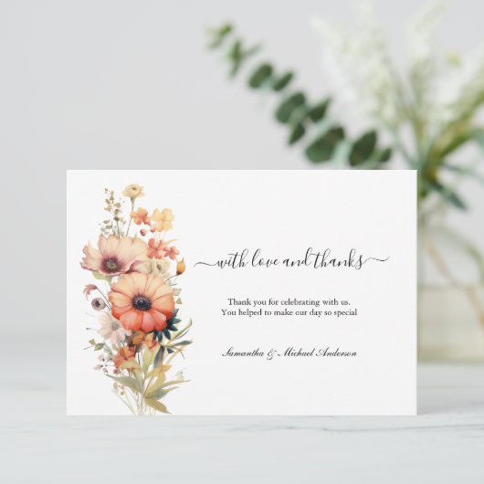 Wild Flowers Waterverf Bruiloft Dank u kaart (Staand voorkant)