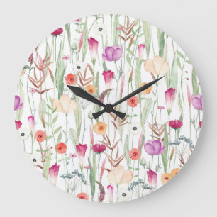 Wild Flowers Waterverf Naadloos ontwerp Grote Klok