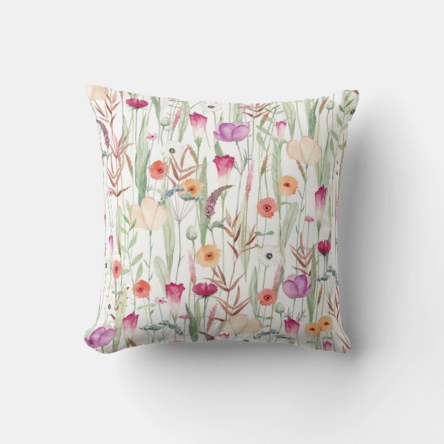 Wild Flowers Waterverf Naadloos ontwerp Kussen (Voorkant)