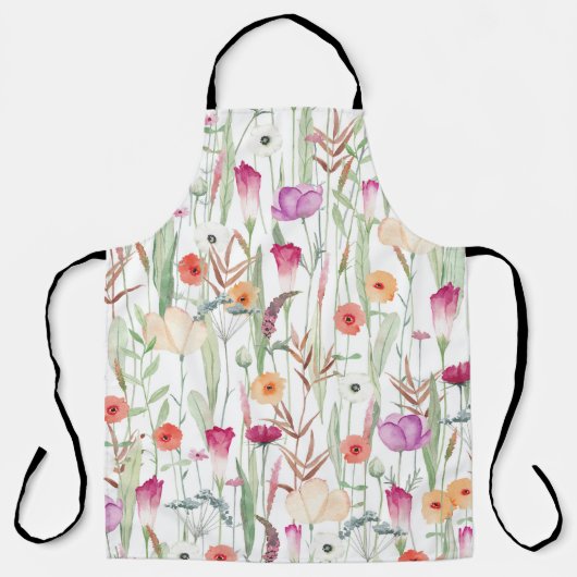 Wild Flowers Waterverf Naadloos ontwerp Schort (Voorkant)