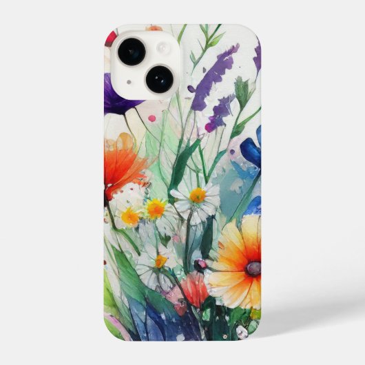 Wild Flowers Waterverf Trendy iPhone Hoesje (Achterkant)