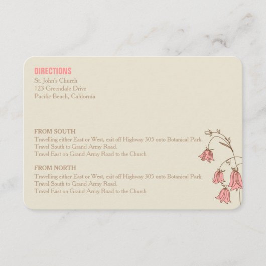 Wild Flowers Wedding Directions Kaart (Voorkant)